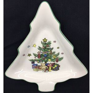 Vintage Nikko Ceramic Christmas Tree Shaped Snack Candy Dish Plate Japan